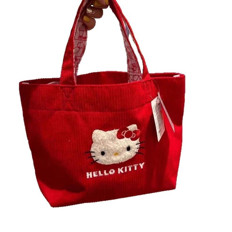 HelloKitty可爱手提包灯芯绒单肩心小托特包外出便当包HR|undefined