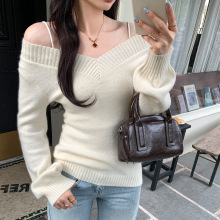 法式深冬内搭白色毛衣修身V领针织打底衫2025秋冬新款韩版小上衣
