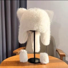 かわいいアライグマのしっぽ帽子秋冬の保温耳保護帽防風防寒帽子のぬいぐるみの帽子