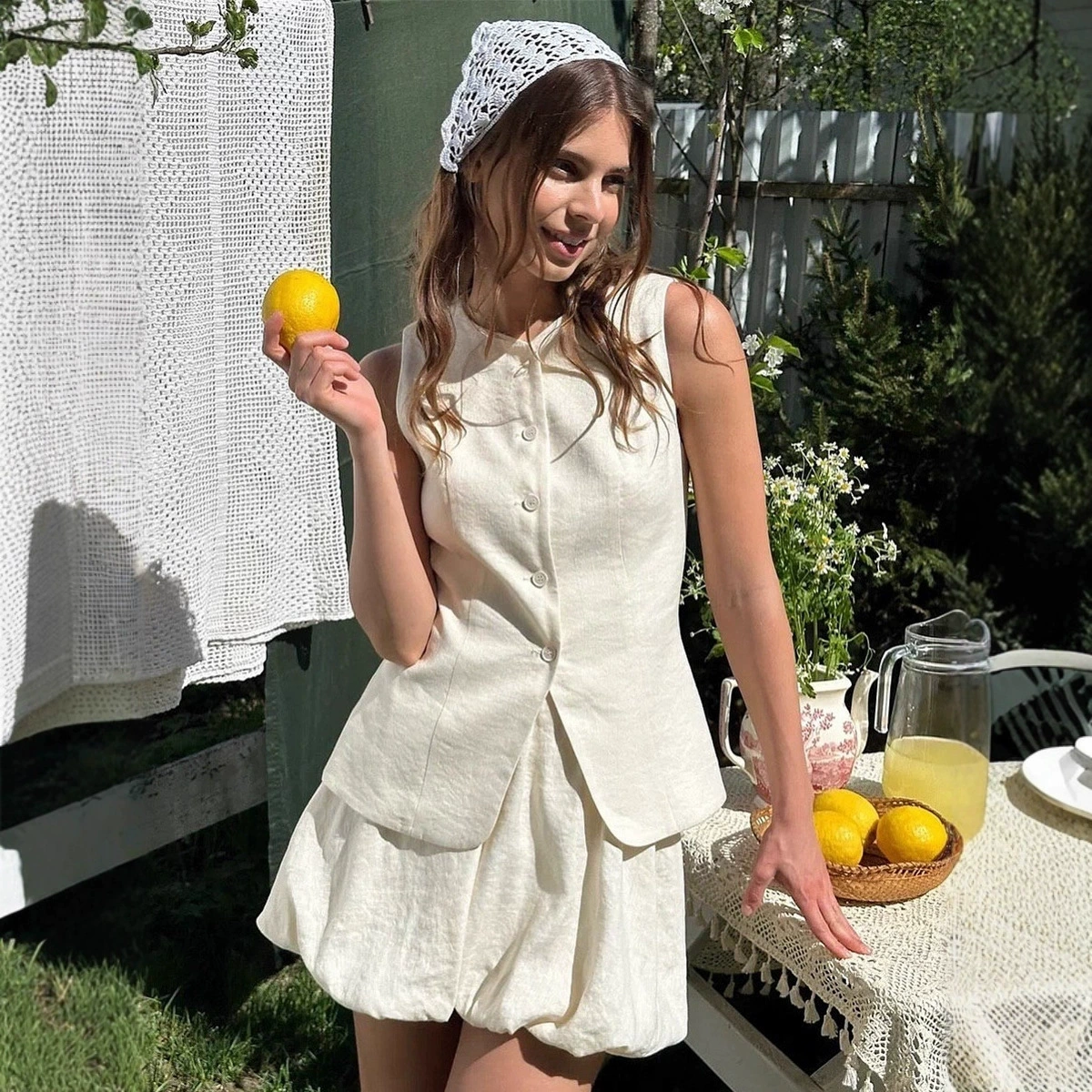 Летний костюм-жилет с юбкой в европейском и американском стиле 2026 года, сладкий и элегантный