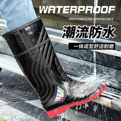 Men's Fashion Rain Boots with Rubber Mid-Cylinder, Italian Style, Outdoor with Thermal Insulation, Waterproof, Wear-Resistant, Acid-Base Resistant
