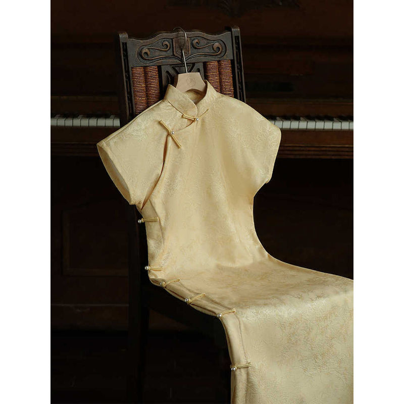 Yellow Cheongsam Ancient New Chinese Style Young and Elegant Improved Cheongsam for Work 2025 New