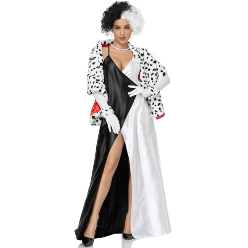 M-XL Halloween Cruella Dalmatian cosplay black and white witch uniform stage performance costume