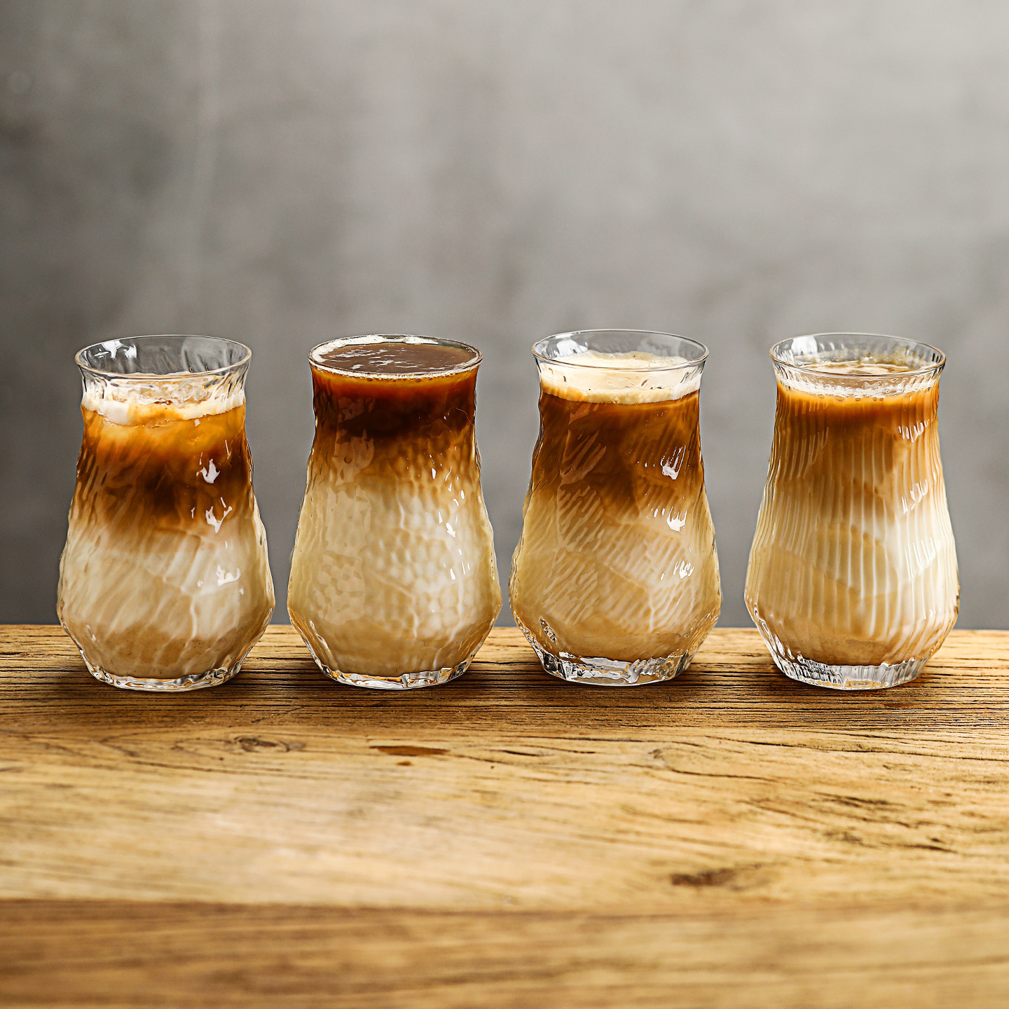 Taza de agua de vidrio en relieve hecha a mano, taza de café de hielo, taza de café americana, bebida creativa, jugo de fruta, té de leche, taza de burbujas