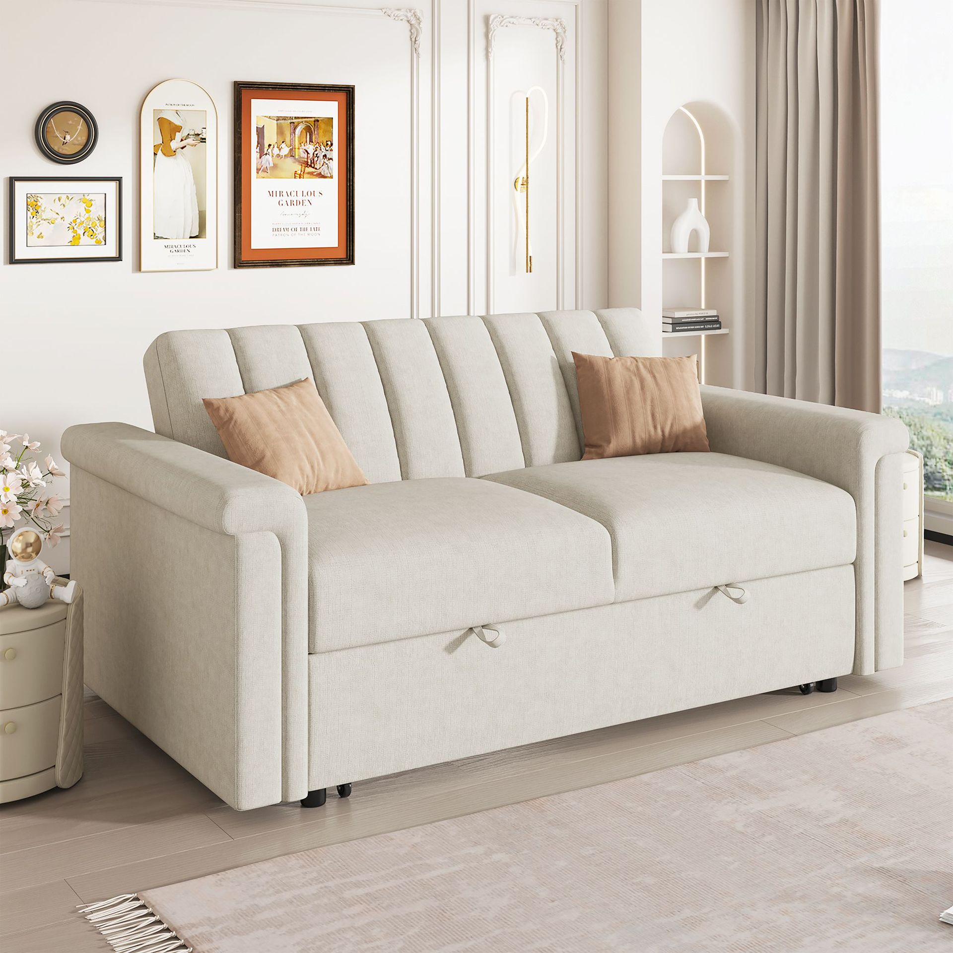 Sofá cama, sala de estar plegable, apartamento pequeño, multifuncional, simple, doble asiento, sofá cama deslizante, doble propósito image 2