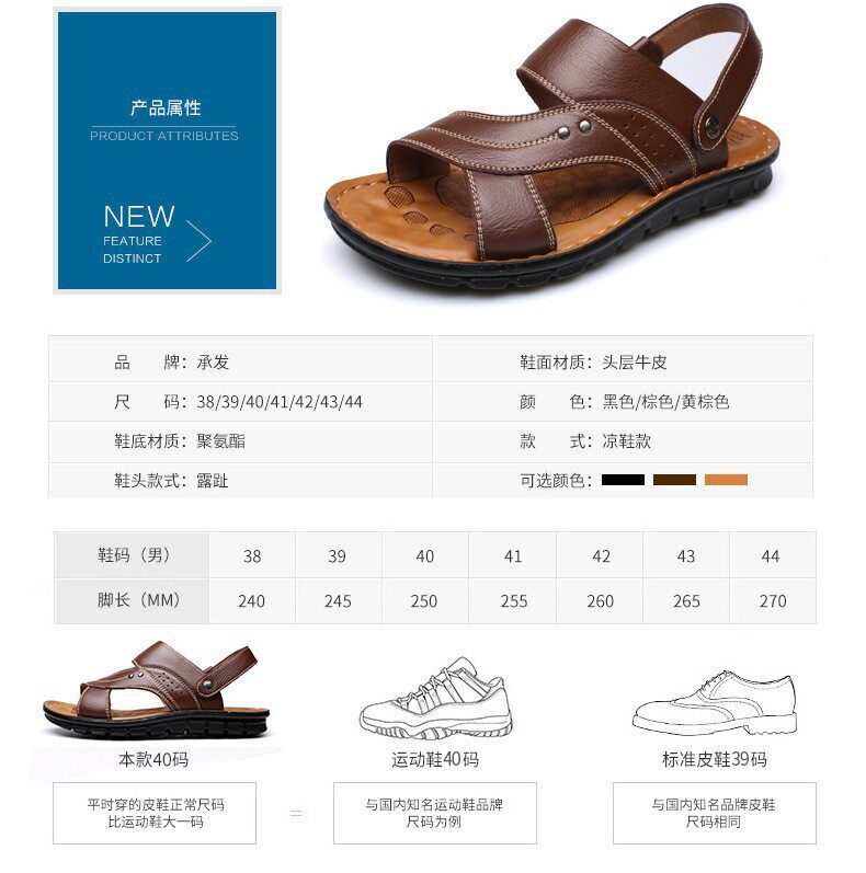 Dép sandal nam da bò thật hở ngón, quai ngang co giãn, đế PU chống trượt thoáng khí đi biển — 10135 đế dày màu nâu, 10135 đế dày màu đen, 12129 màu đen, 12129 vàng nâu chi tiết 9
