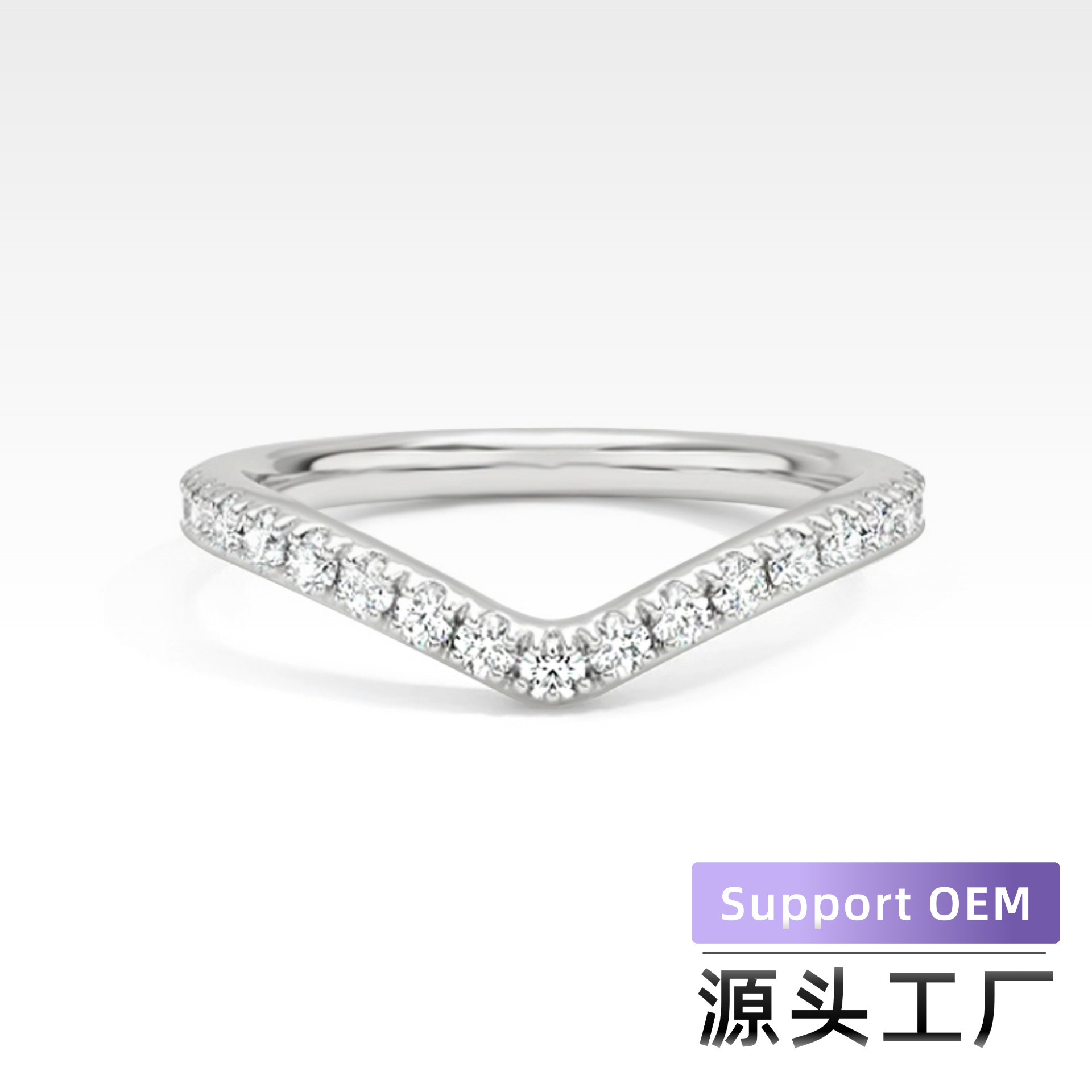莫桑石V形S925純銀戒指女疊戴微鑲歐美閃簡約ins指環跨境廠家批發