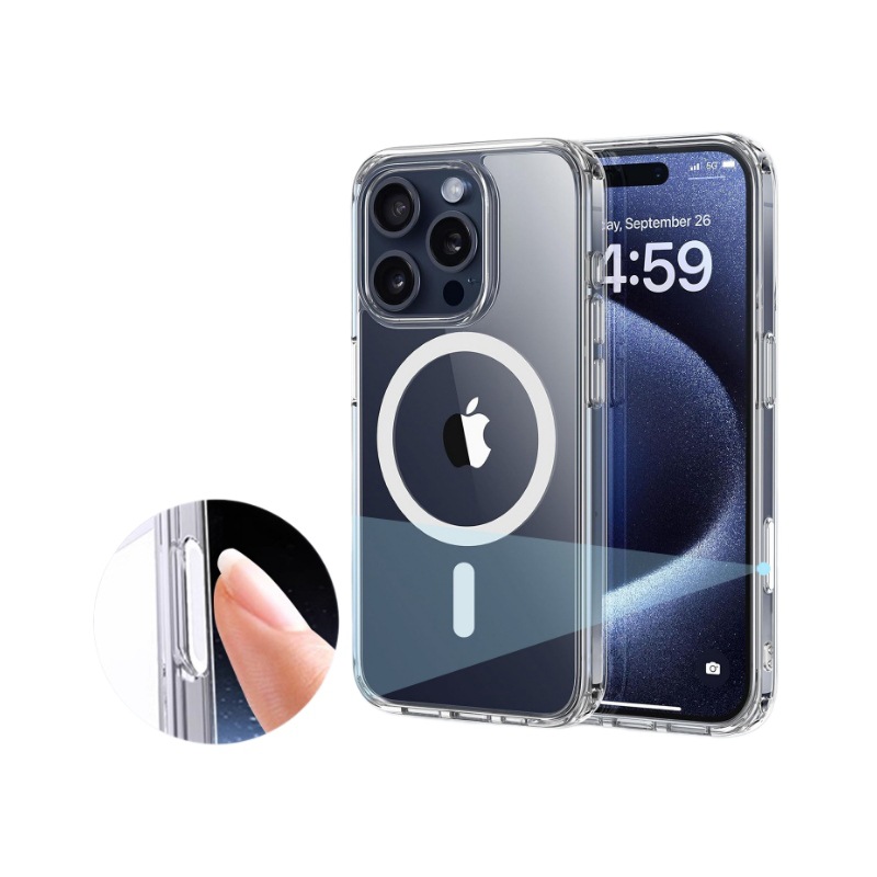 Aplicable iPhone16Pro funda magnética transparente para teléfono móvil TPU PC acrílico Apple 16 funda dura a prueba de caídas nuevo