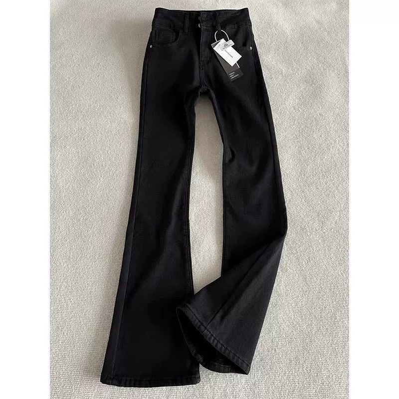 黑色柳叶弯刀微喇牛仔裤男款美式高街vibe修身显高显瘦窄版微喇裤