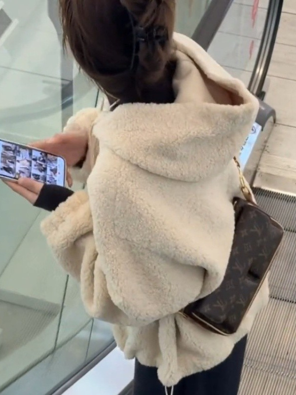 羊羔毛外套卫衣女小个子摇粒绒加绒加厚上衣秋季2025新款连帽穿搭|undefined