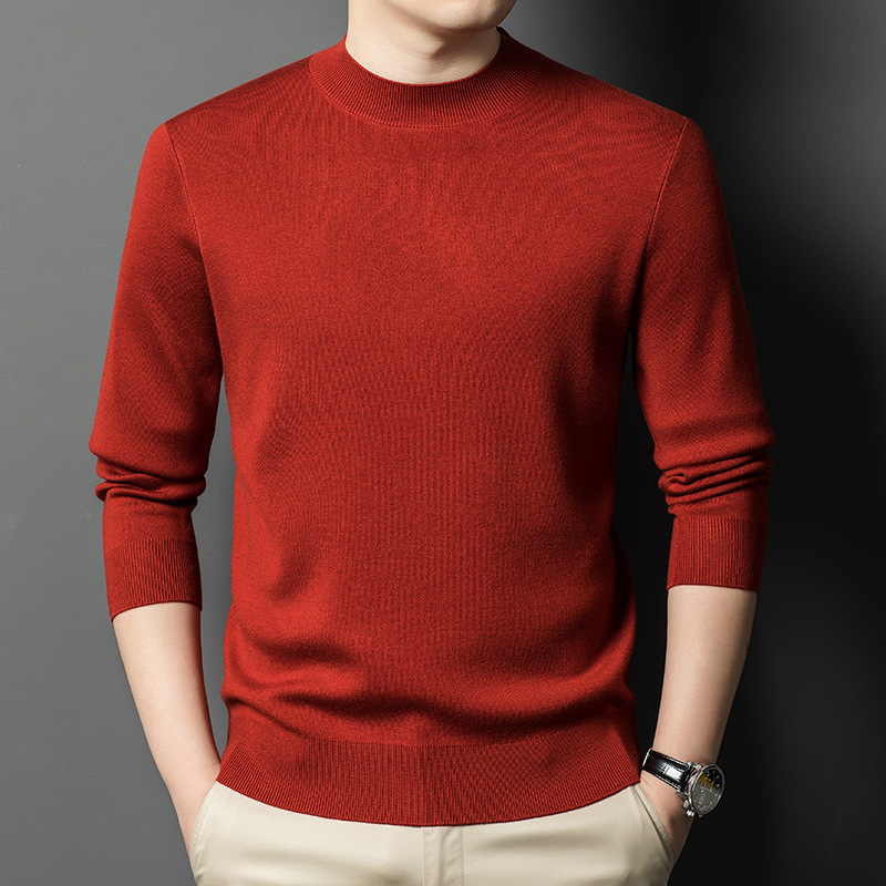 High-end round neck cashmere sweater men's 2024 autumn and winter new middle-aged interior fleece-lined padded warm sweater