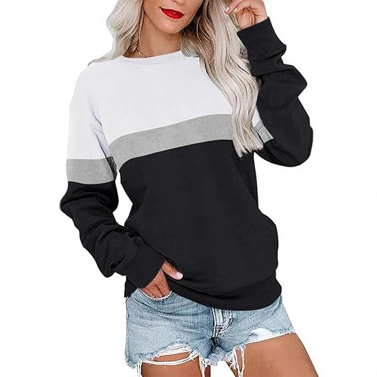 2025 Digital Print Clothing Women's Round Neck Solid Color/Color Block Sweatshirt Long Sleeve Casual Lightweight Pullover Top