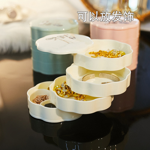 Jewelry box multi-layered ring and earring storage box transparent rotating jewelry box princess European style Korean jewelry box