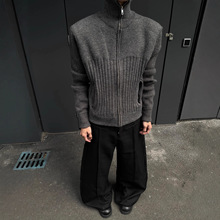 2025冬季厚款老钱风美拉德正肩短款高领双拉链开衫毛衣男冬季外套