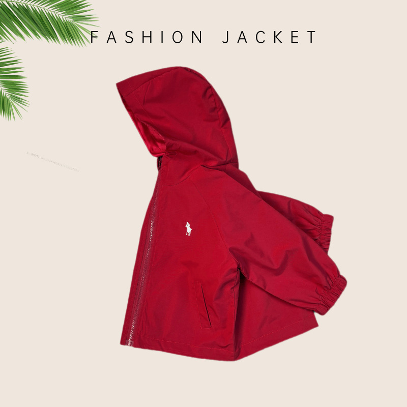 Demi-season autumn red jacket with hood for men and women with…