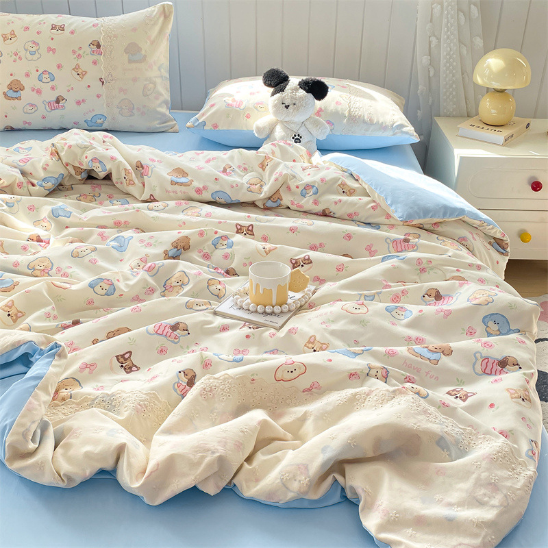 Colcha fresca de verano de algodón de nube de una sola pieza, dormitorio de estudiantes individual de verano, juego de cuatro piezas, edredón de verano de seda de hielo, lavable a máquina