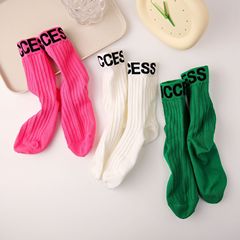 Women's Boneless Socks - Autumn/Winter Cable Knit Ins Style Dopamine Color Letter Mid Calf Socks