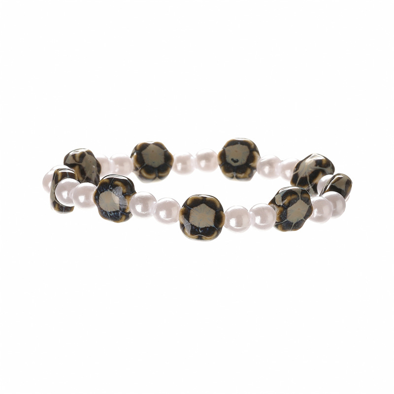 TEMU transfronterizo europeo y americano nuevo estilo imitación perlas pulsera cerámica flor simple yo cuentas pulsera joyería spot al por mayor