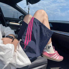 夏季美式三条杠五分裤男薄款直筒透气速干短裤宽松休闲沙滩运动裤