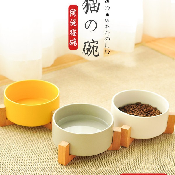 고양이 그릇 개 그릇 개 분지 단단한 나무 랙 식수 고양이 음식 분지 세라믹 고양이 그릇 개 작은 개 식수 애완 동물 용품