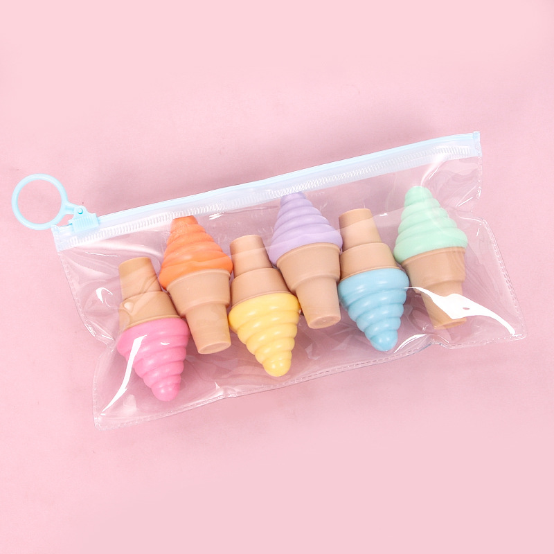 Cono creativo cono de helado resaltador estudiante de la Escuela Primaria 6-color marca graffiti mini diario bolso de la pluma al por mayor