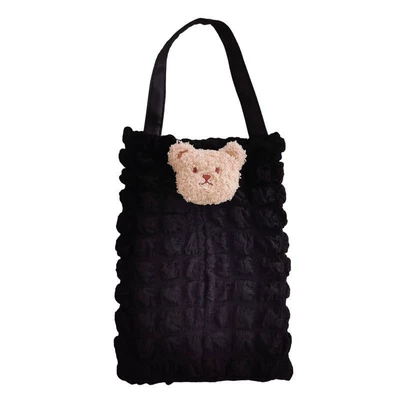 cute bear tissue box: Car tissue box/set - black-bubble-grid-tissue-box-cover-with-hanging-loop-milk-tea-bear-design