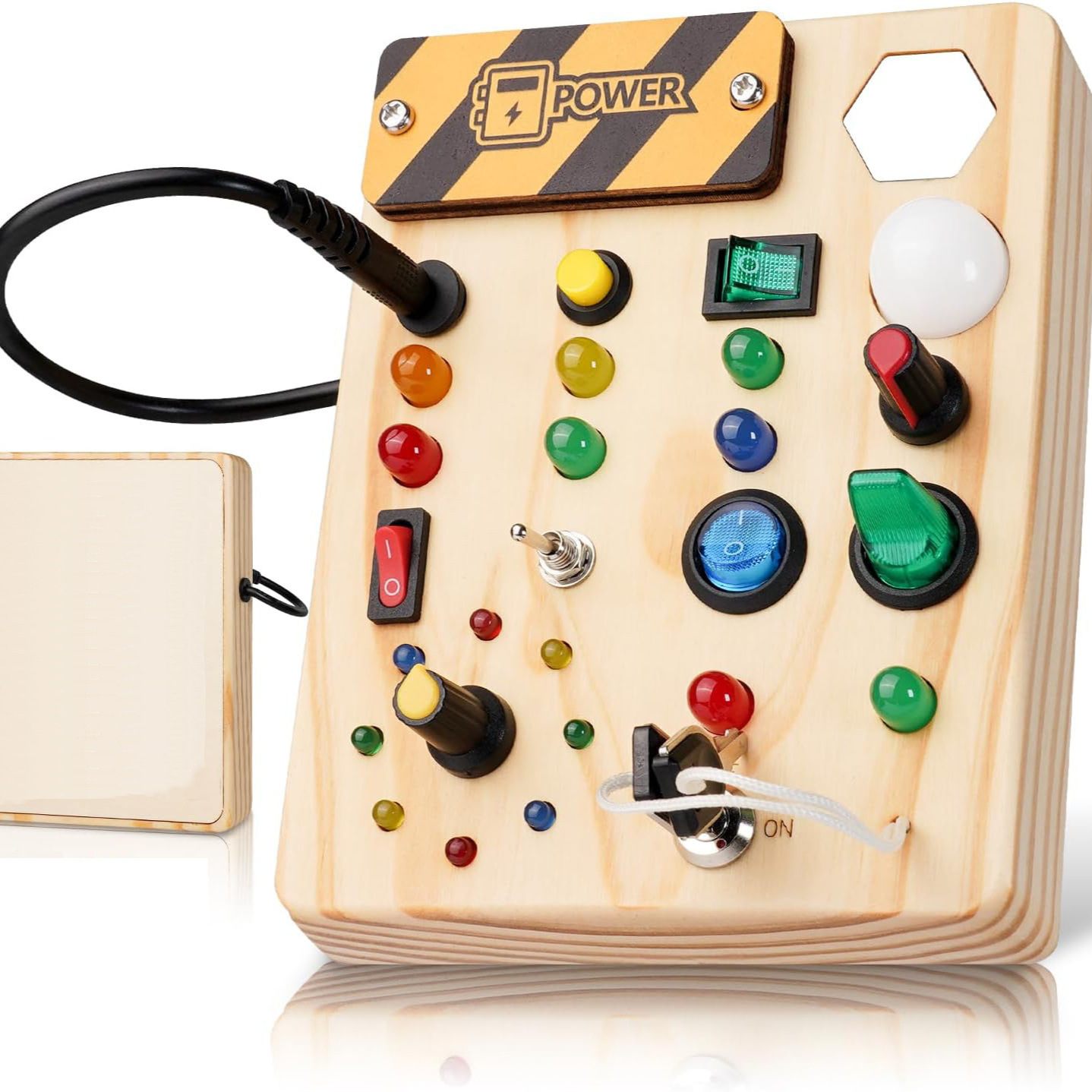 Interruptor LED ocupado tablero de los niños de educación temprana juguetes educativos interruptor de madera caballo corriendo placa de circuito de luz juguetes de aprendizaje
