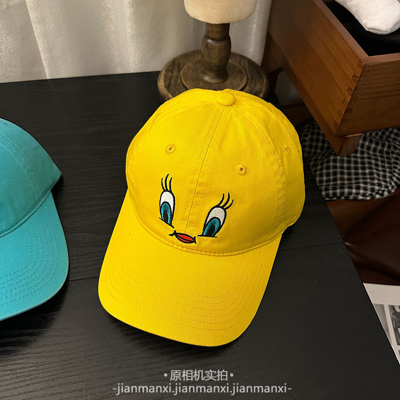 韓国のかわいい小さな黄色いアヒルの野球帽男性と女性のための漫画ソフトトップ kt 猫パーソナライズされたアニメ日焼け止めサンシェードひさしキャップトレンディ|undefined