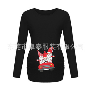 Cross-border supply round neck maternity clothes long-sleeved top Christmas Santa Claus cartoon pattern casual comfortable printing