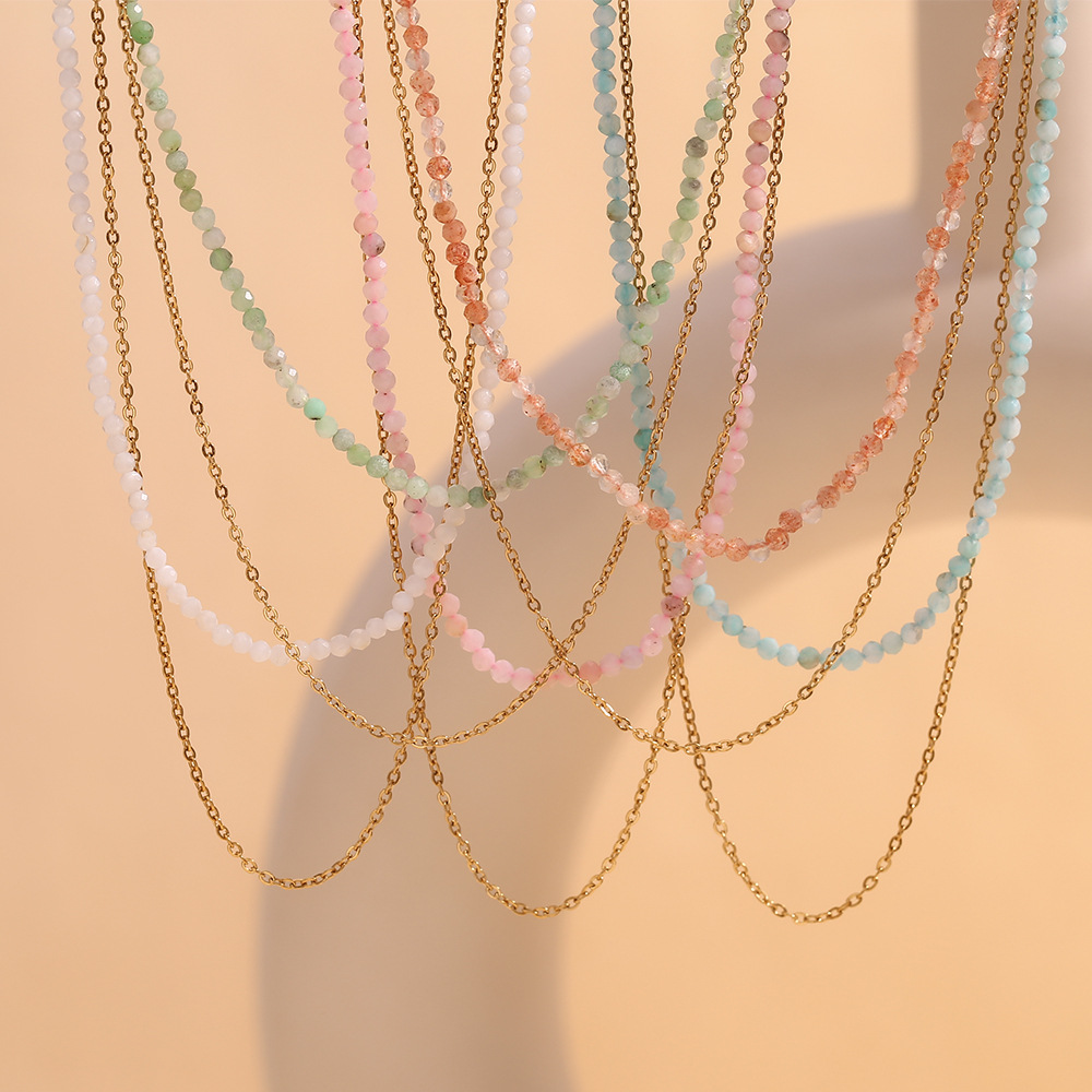 Natural Stone Beaded Stainless Steel Layered Necklace