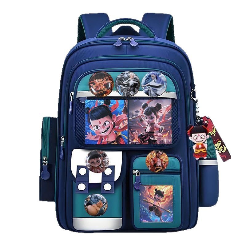 Mochila escolar Nezha para estudiantes de primaria, mochila protectora de columna para niños de 1.º a 6.º grado, mochila de gran capacidad, que reduce la carga e impermeable