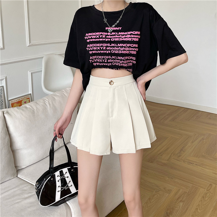 High Waist Shorts Women's Summer 2023 New Loose Slimming Pleated A- Line Skirt Pants Straight Leg Wide Leg Pants Casual Pants