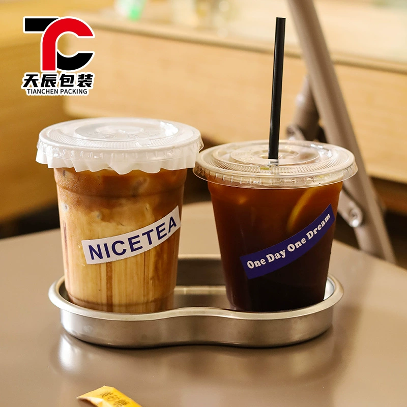 Кофейная бутылка чая с молоком красная одноразовая прозрачная пластиковая чашка с крышкой