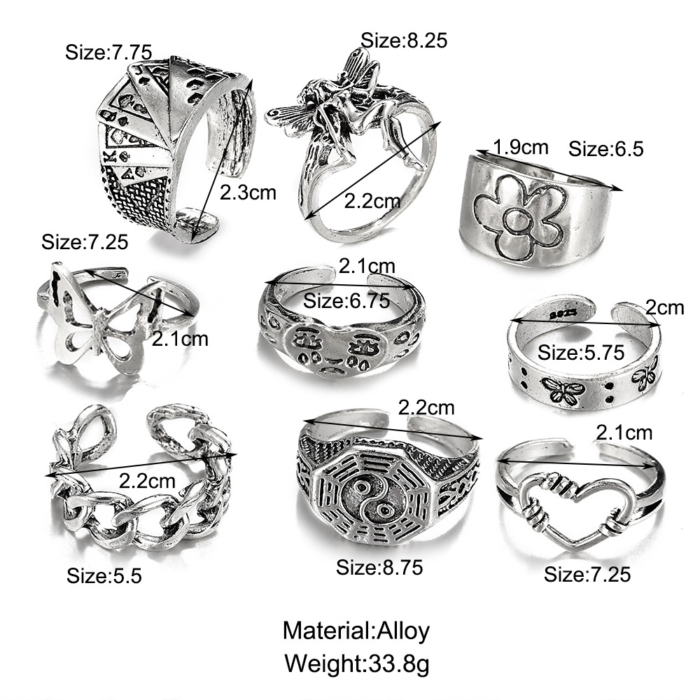 Cross-border New Creative Simple Fashion Temperament Jewelry Solitaire Gossip Butterfly Ring 9 Sets display picture 1