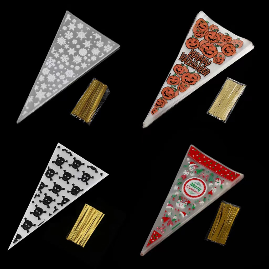 Halloween packaging bag OPP plastic bag flat top triangle bag baking cookies bag pumpkin candy bag Amazon