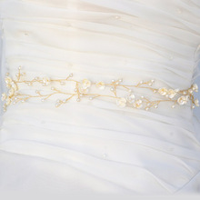 新娘婚礼配饰手工珍珠花朵加长链条腰带婚纱装饰欧美跨境厂家直销