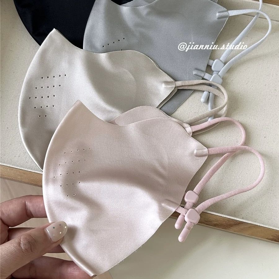 높은 용모치 단색 공단 면사 자외선 차단 마스크 여성 여름 얇은 통기 자외