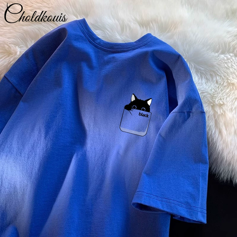 Short sleeve oversize T-shirt, couple style, 100% cotton, round collar