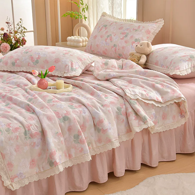 Cotton double-layer fresh bedspread, summer duvet, set, 4 piece set
