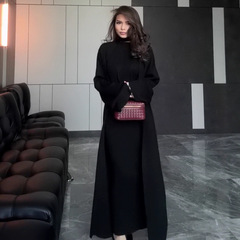 欧美女装跨境外贸时尚2025秋新款保暖宽松百搭针织毛衣裙长风衣