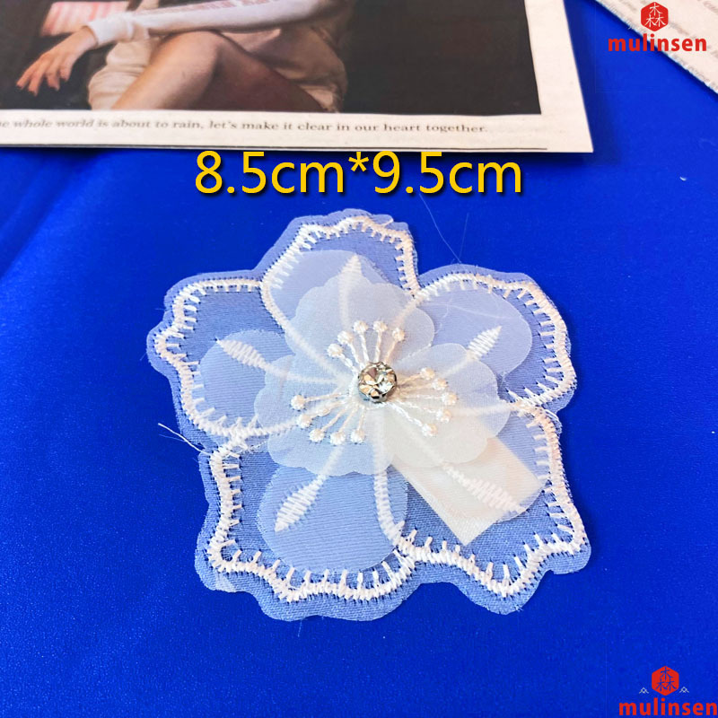 Organza Three-Dimensional Flower Rhinestone Beading Fashion New Embroidery Water-Soluble Lace Flower Factory Direct Sales Clothing Accessories