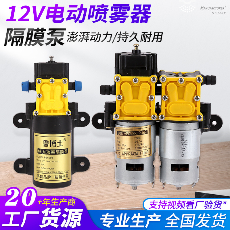 农用微型电动隔膜泵大流量12V水泵双核配件批发增压泵智能增压泵