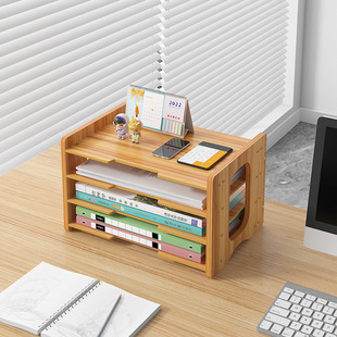 Desktop file rack wooden multi-layer office bookshelf a4 file frame student file folder storage sundries