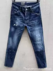 C079 Foreign Trade D2 Men's Jeans Distressed Washed Paint Ripped Patch Tight Casual Retro Trendy Style