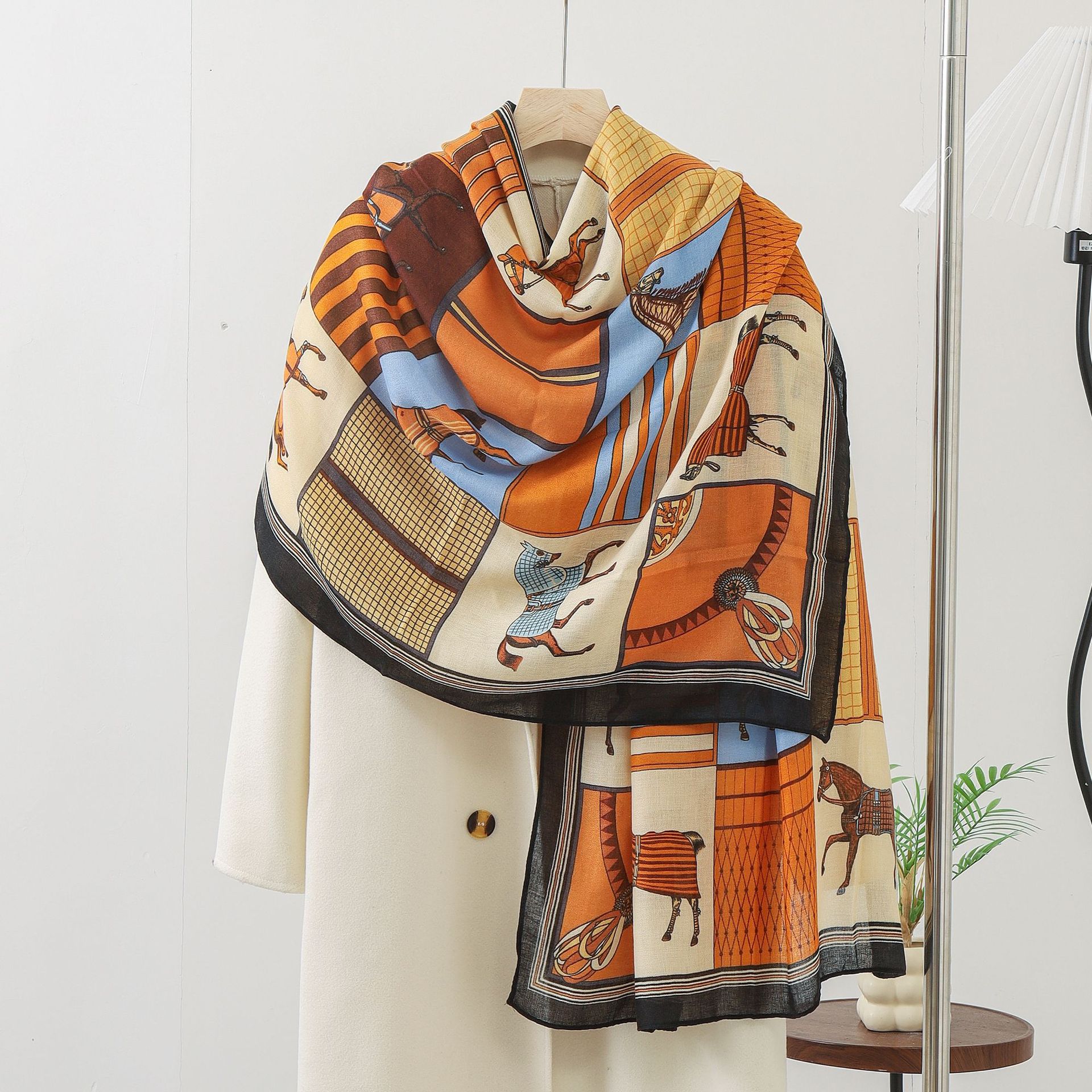 一件代发围巾女秋冬新款外穿韩版百搭气质格纹两用大披肩棉麻保暖