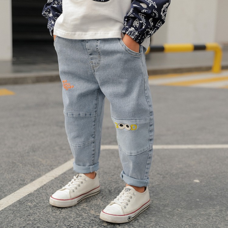 童裝男童牛仔褲春裝中童韓版水洗棉束腳休閑長褲兒童外穿褲子潮