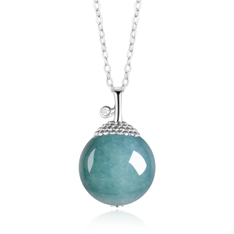 Natural A-grade Jadeite Blue Water Round Bead Pendant, Nuo Zhong Jade with S925 Silver Setting, Fashionable and Simple Women's Jewelry