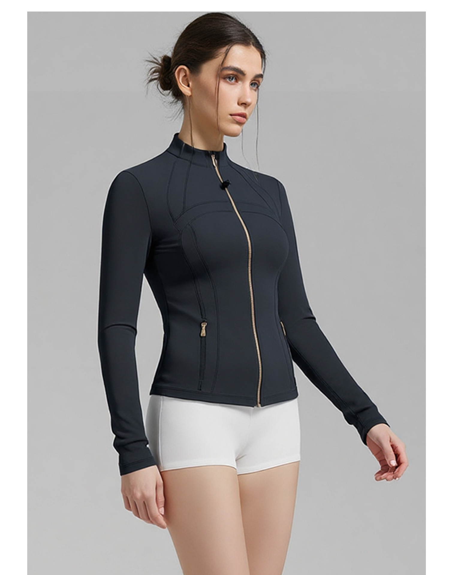 Women's Clothing Stand Up Collar Zip Up Cardigan Quick Drying Nylon Sports Top For Yoga Autumn Fashion_ecoleips.com