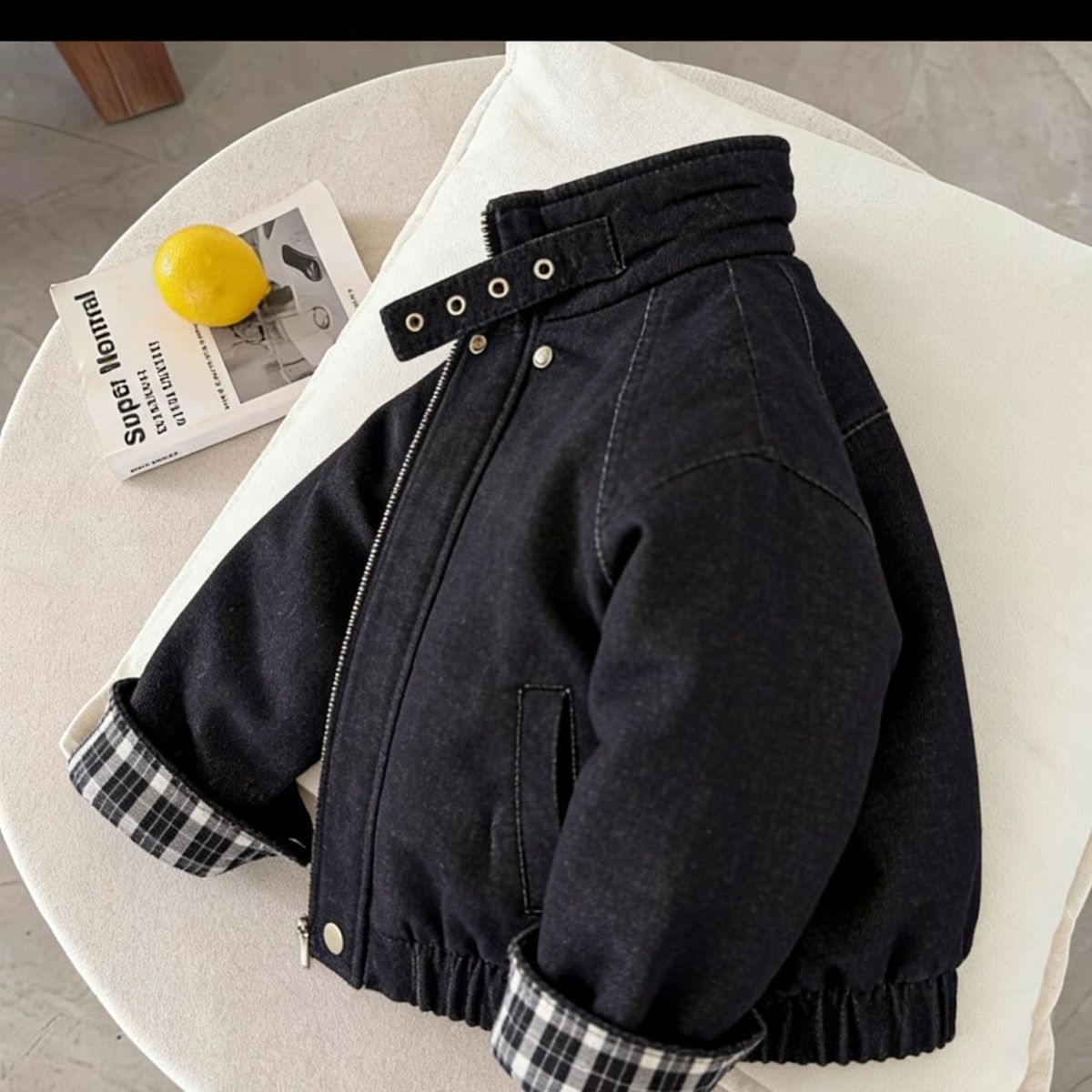 Uşaq üçün denim jaket, ayaqyolu yaxalı, yaz-payız