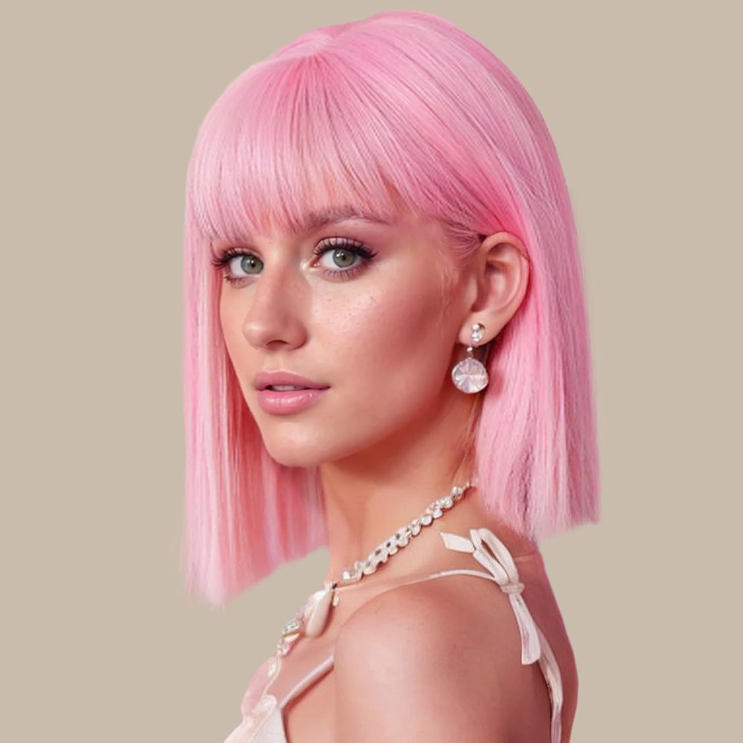 Bo Bo cabeza peluca de moda aire rojo en línea Qi franja corta recta bobo imitación fibra química cubierta de cabeza transpirable natural
